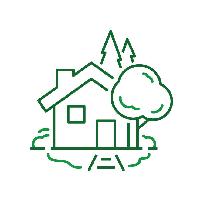 Green eco-friendly house with trees and cloud icon