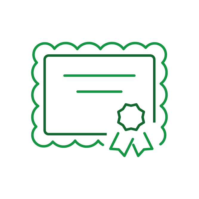 Green certificate icon with ribbon badge
