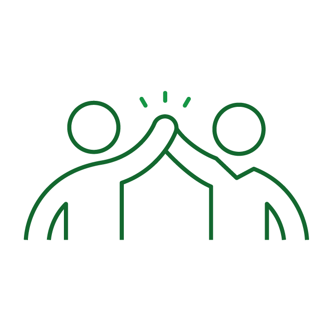 Two people joining hands in teamwork icon